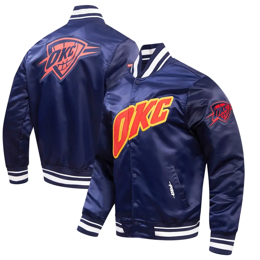 Oklahoma City Thunder Pro Standard 2023/24 City Edition Full-Snap Navy Satin Varsity Jacket - Image 6