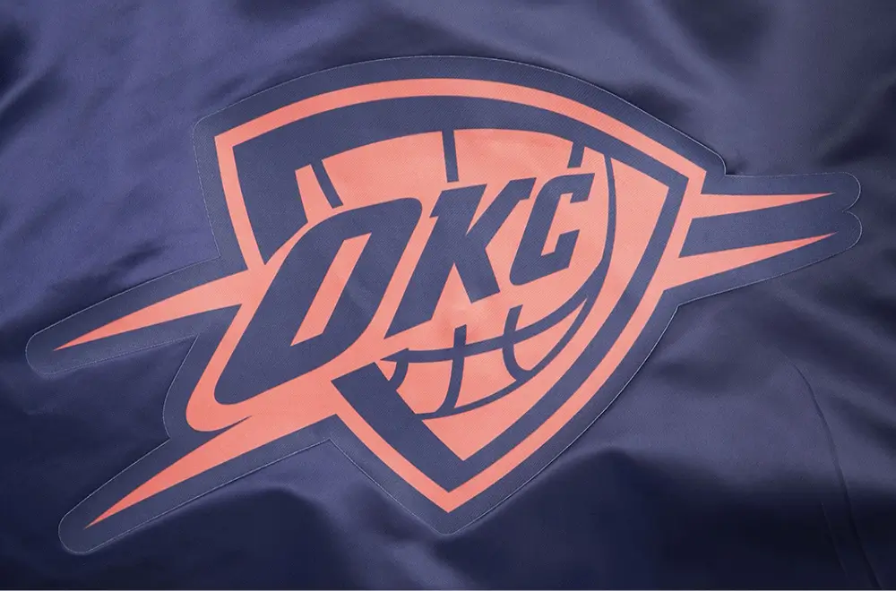 Oklahoma City Thunder Pro Standard 2023/24 City Edition Full-Snap Navy Satin Varsity Jacket - Image 5