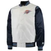 Oklahoma City Thunder The Enforcer Full-Snap White & Navy Satin Varsity Jacket