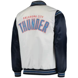 Alternative view of Oklahoma City Thunder The Enforcer Full-Snap White & Navy Satin Varsity Jacket