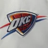 Oklahoma City Thunder The Enforcer Full-Snap White & Navy Satin Varsity Jacket - Image 3