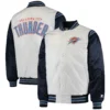 Oklahoma City Thunder The Enforcer Full-Snap White & Navy Satin Varsity Jacket - Image 4