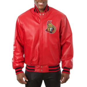 Ottawa Senators Full Leather Red Zipper Varsity Jacket