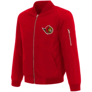 Ottawa Senators Full-Zip Red Ribbed Bomber Varsity Jacket