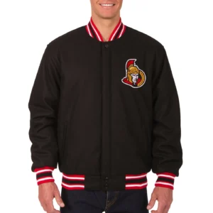 Ottawa Senators One Color Black Wool Zipper Varsity Jacket