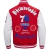 Philadelphia 76ers Old English Classic Rib Knitted Wool & Leather Varsity Jacket - Image 2
