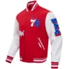Philadelphia 76ers Old English Classic Rib Knitted Wool & Leather Varsity Jacket - Image 4