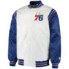 Philadelphia 76ers The Enforcer Classic Rib Satin Varsity Jacket White & Blue