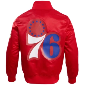 Alternative view of Philadelphia 76ers Classic Rib Satin Varsity Red Jacket