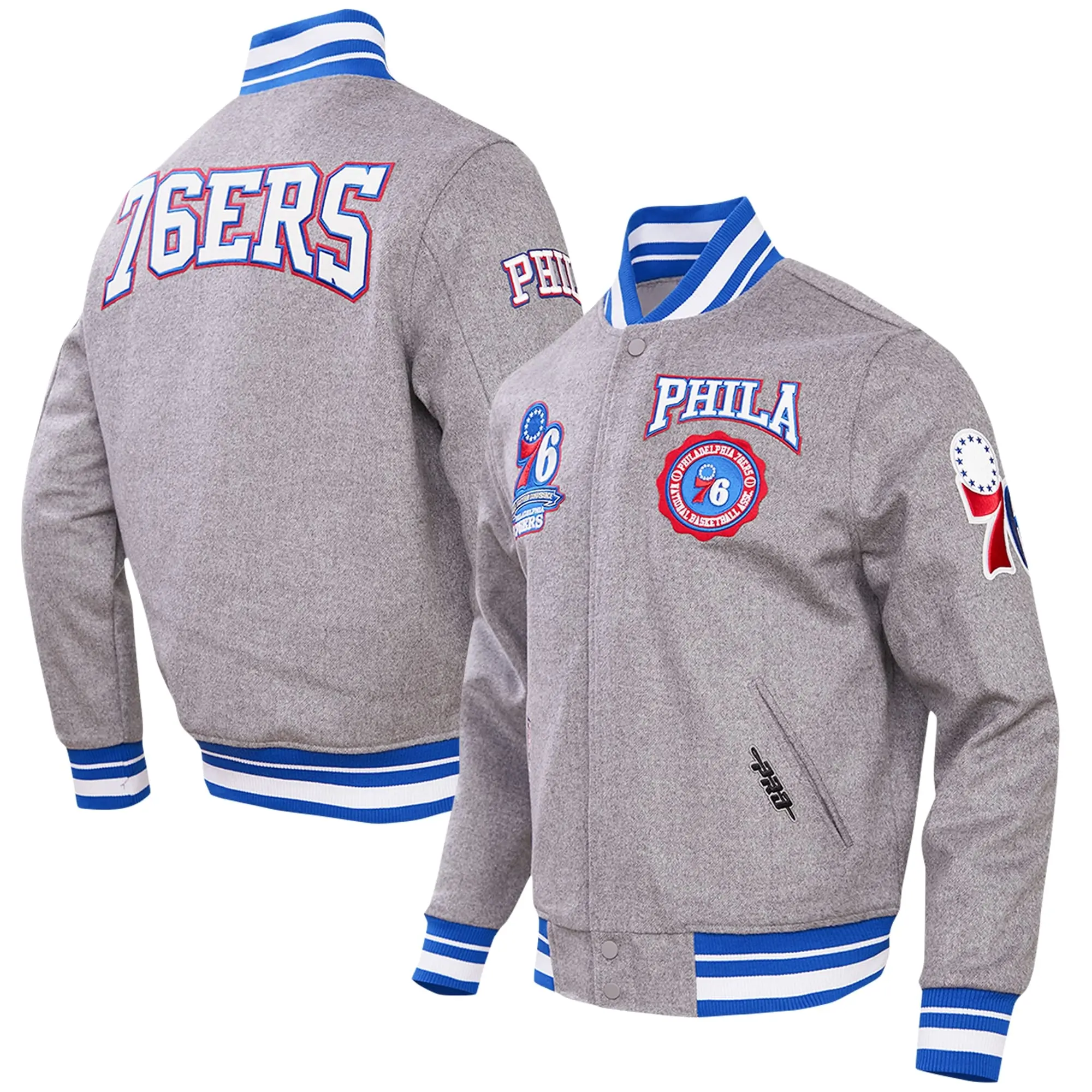 Philadelphia 76ers Pro Standard Crest Emblem Wool Varsity Jacket - Image 3