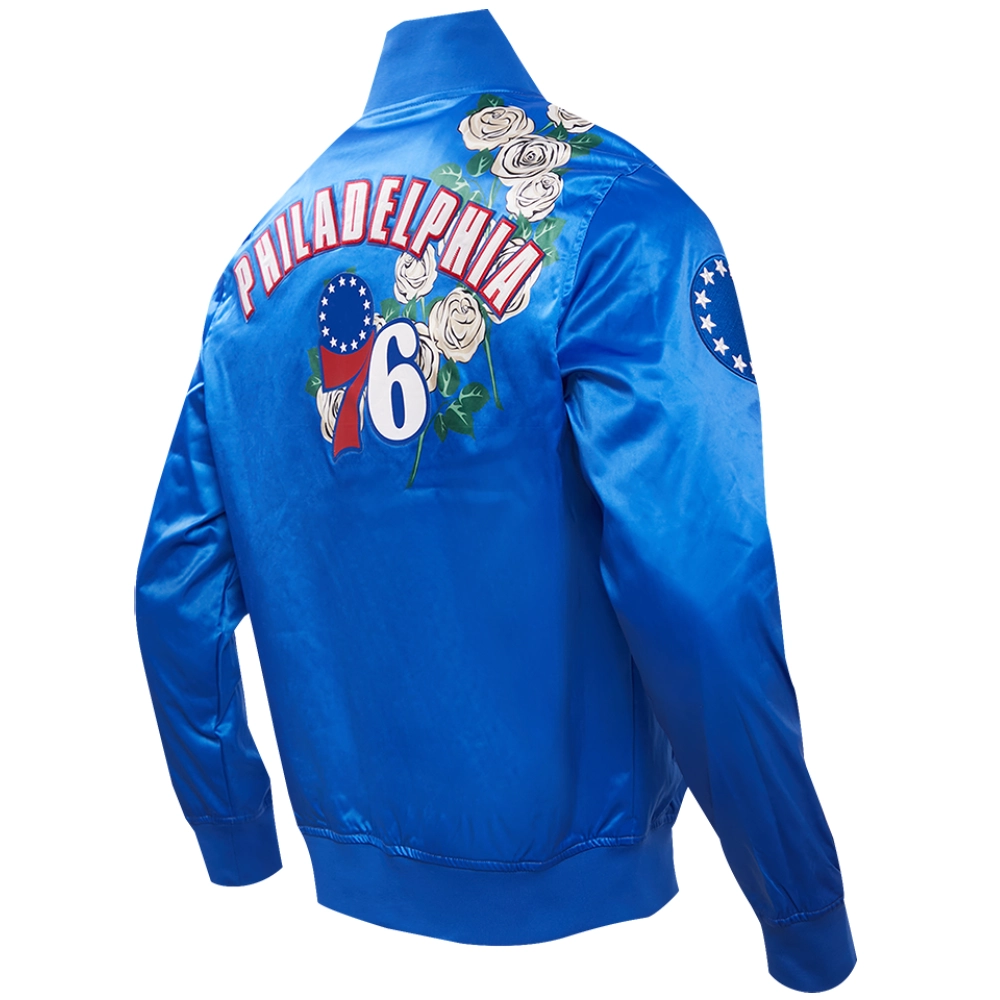 Philadelphia 76ers Pro Standard Roses Satin Varsity Jacket - Image 6