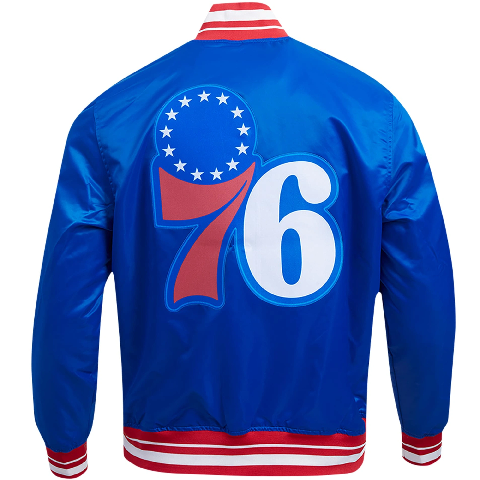 Philadelphia 76ers Pro Standard Script Tail Satin Varsity Royal Jacket - Image 2