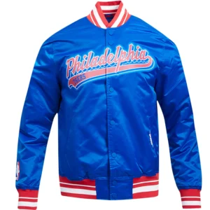 Philadelphia 76ers Pro Standard Script Tail Satin Varsity Royal Jacket