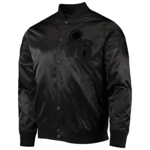 Philadelphia 76ers Pro Standard Triple Black Satin Varsity Jacket