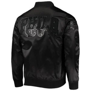 Alternative view of Philadelphia 76ers Pro Standard Triple Black Satin Varsity Jacket