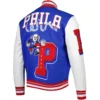 Philadelphia 76ers Mashup Pro Standard Wool & Leather Varsity Jacket Blue & White - Image 2