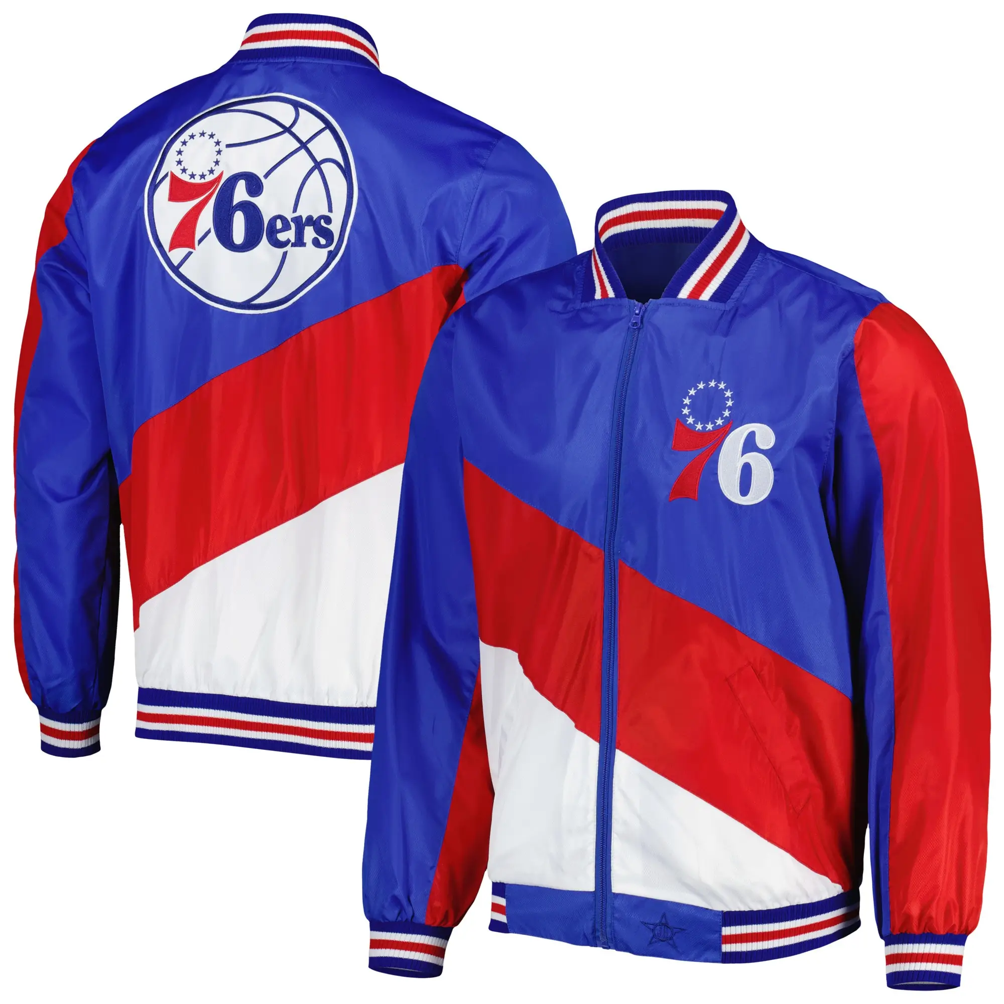 Philadelphia 76ers Ripstop Full-Zip Satin Varsity Jacket - Image 3