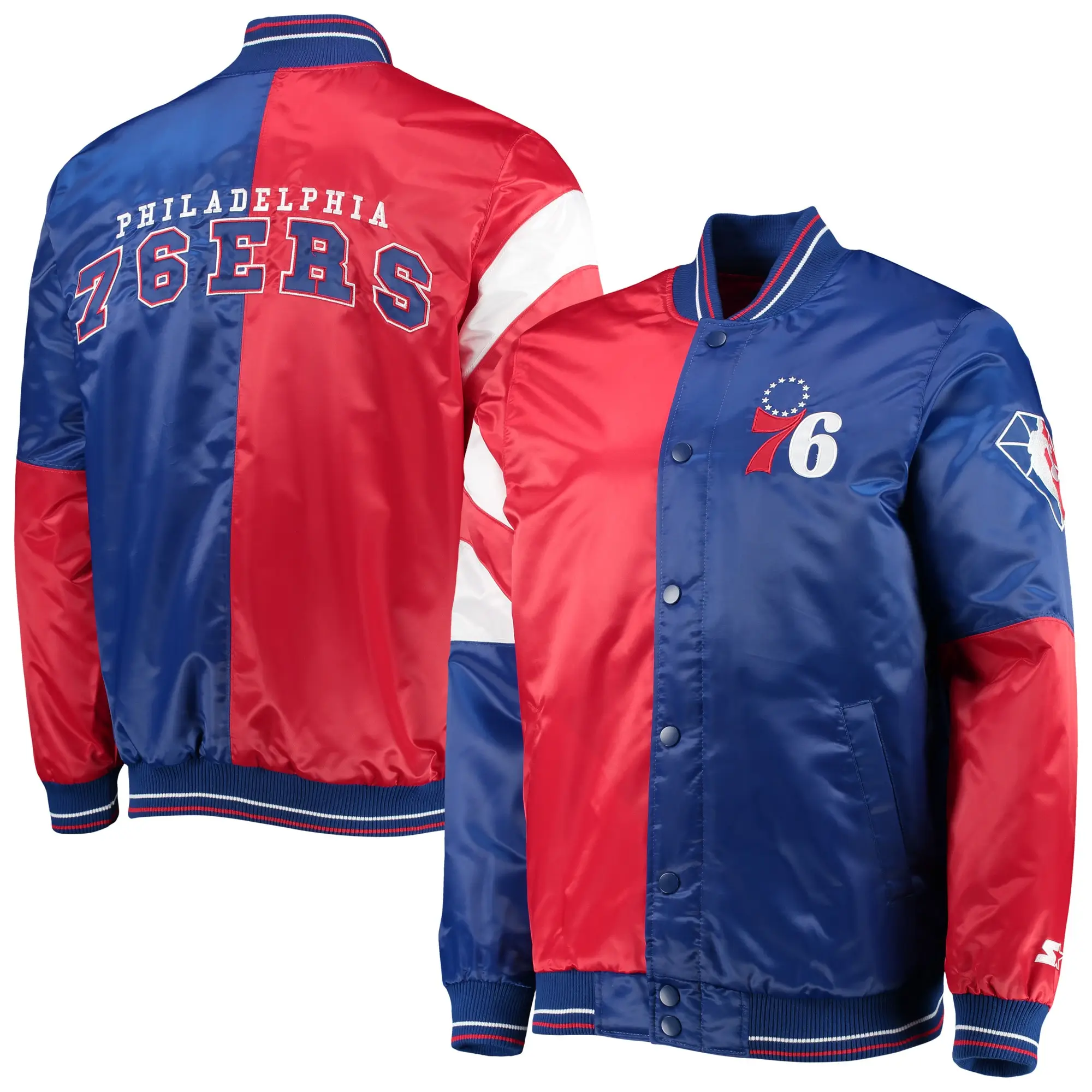 Philadelphia 76ers Leader 75th Anniversary Full-Snap Satin Varsity Jacket - Image 3