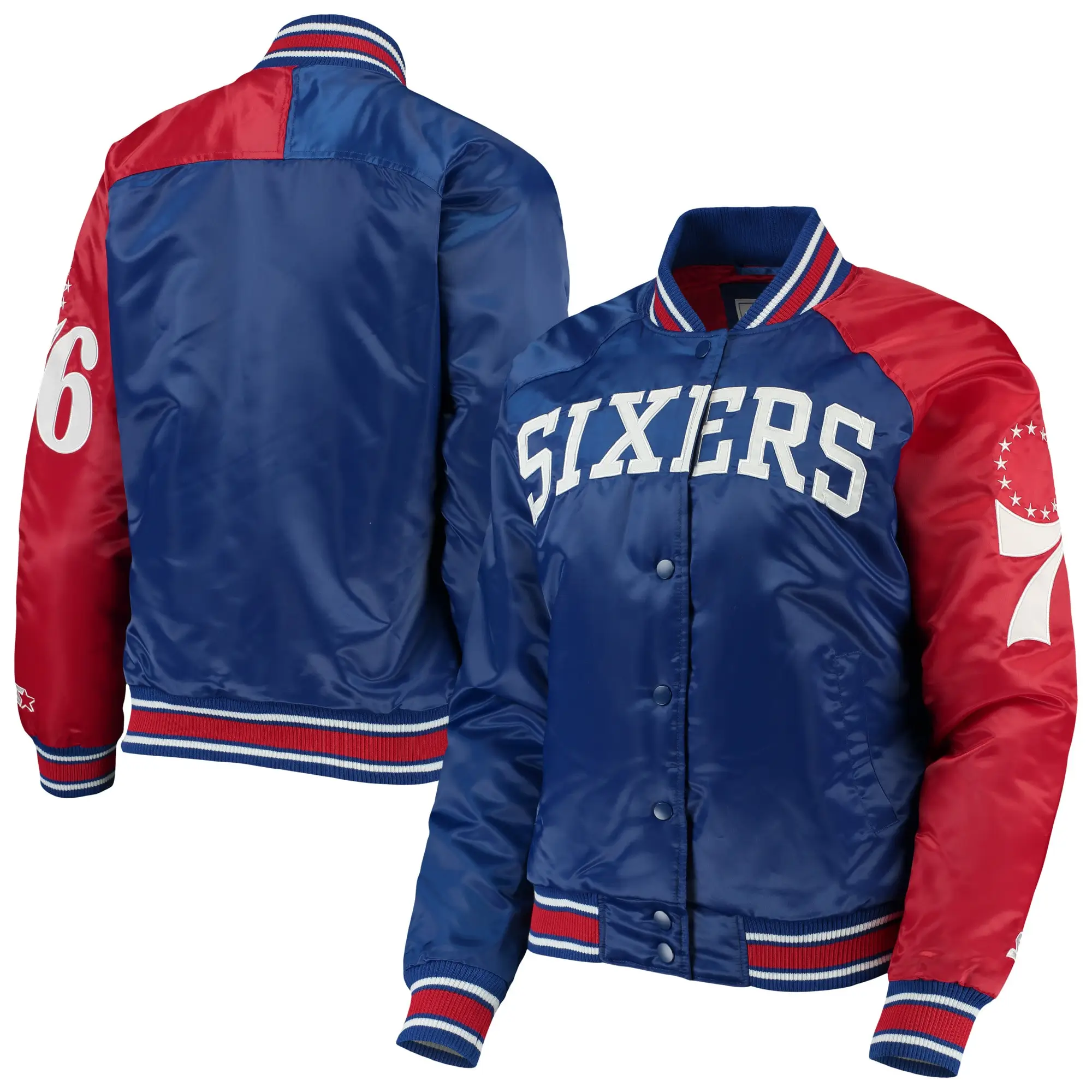 Philadelphia 76ers Starter Hometown Rib Satin Varsity Jacket Royal & Red - Image 3