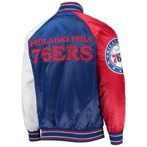Alternative view of Philadelphia 76ers Reliever Starter Full-Snap Satin Varsity Jacket