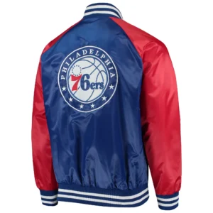 Alternative view of Philadelphia 76ers Lead Off Starter Point Guard Full-Snap Satin Varsity Jacket