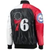 Philadelphia 76ers Reliever Starter Tricolor Remix Full-Snap Satin Varsity Jacket - Image 2