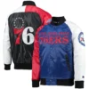 Philadelphia 76ers Reliever Starter Tricolor Remix Full-Snap Satin Varsity Jacket - Image 3