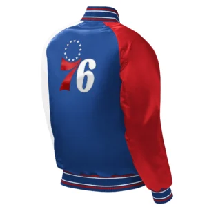 Alternative view of Philadelphia 76ers Reliever Starter Youth Full-Snap Satin Varsity Jacket