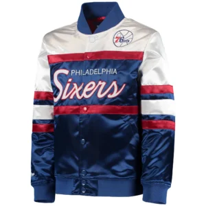 Philadelphia 76ers Script Satin Varsity Jacket
