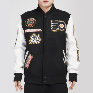 Philadelphia Flyers Animal Print Wool & Leather Varsity Jacket