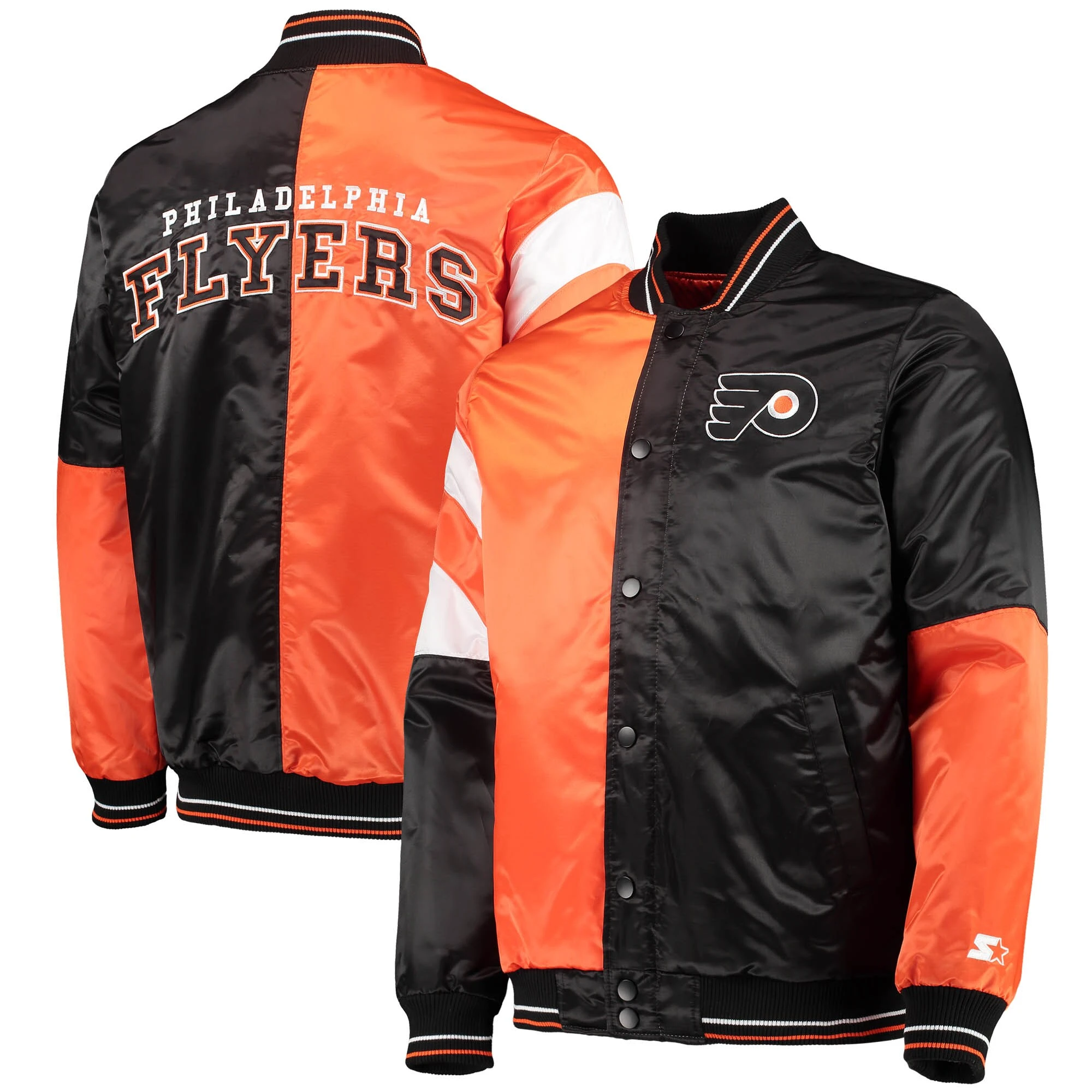 Philadelphia Flyers The Leader Black/Orange Satin Varsity Jacket - Image 4