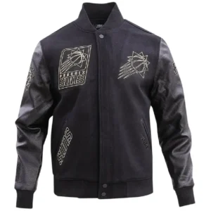 Phoenix Suns Wool & Leather Black & Gold Stitch Varsity Jacket