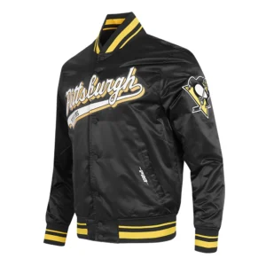 Alternative view of Pittsburgh Penguins Script Tail Satin Varsity Jacket