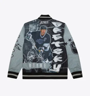 Alternative view of Los Angeles Kings Wayne Gretzky Burst Warm Up Satin Varsity Jacket