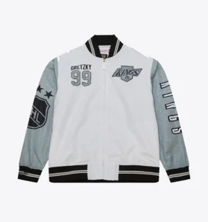 LA Kings Wayne Gretzky Burst Warm Up White/Gray Varsity Jacket