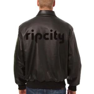 Alternative view of Portland Trail Blazers Full Leather Black Bomber Varsity Jacket