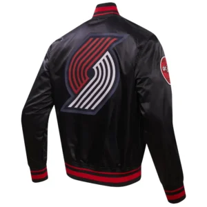 Alternative view of Portland Trail Blazers Wordmark Satin Black Varsity Jacket
