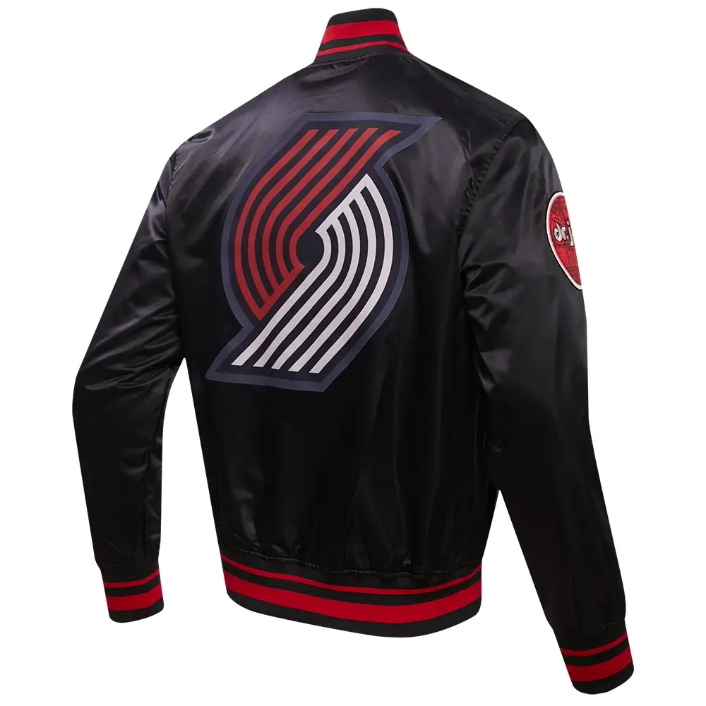 Portland Trail Blazers Wordmark Satin Black Varsity Jacket - Image 2