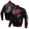 Portland Trail Blazers Wordmark Satin Black Varsity Jacket - Image 3
