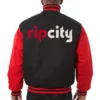 Portland Trail Blazers Full Wool Two Tone Varsity Jacket Black & Red - Image 2