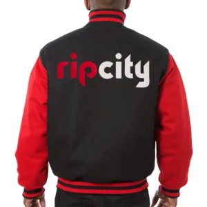 Alternative view of Portland Trail Blazers Full Wool Two Tone Varsity Jacket Black & Red