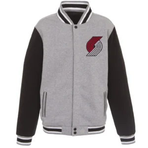 Portland Trail Blazers Full Wool Two Tone Varsity Jacket Gray & Black