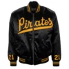 Pittsburgh Pirates Letterman Roberto Clemente 1970 Authentic Black Satin Varsity Zipper Jacket