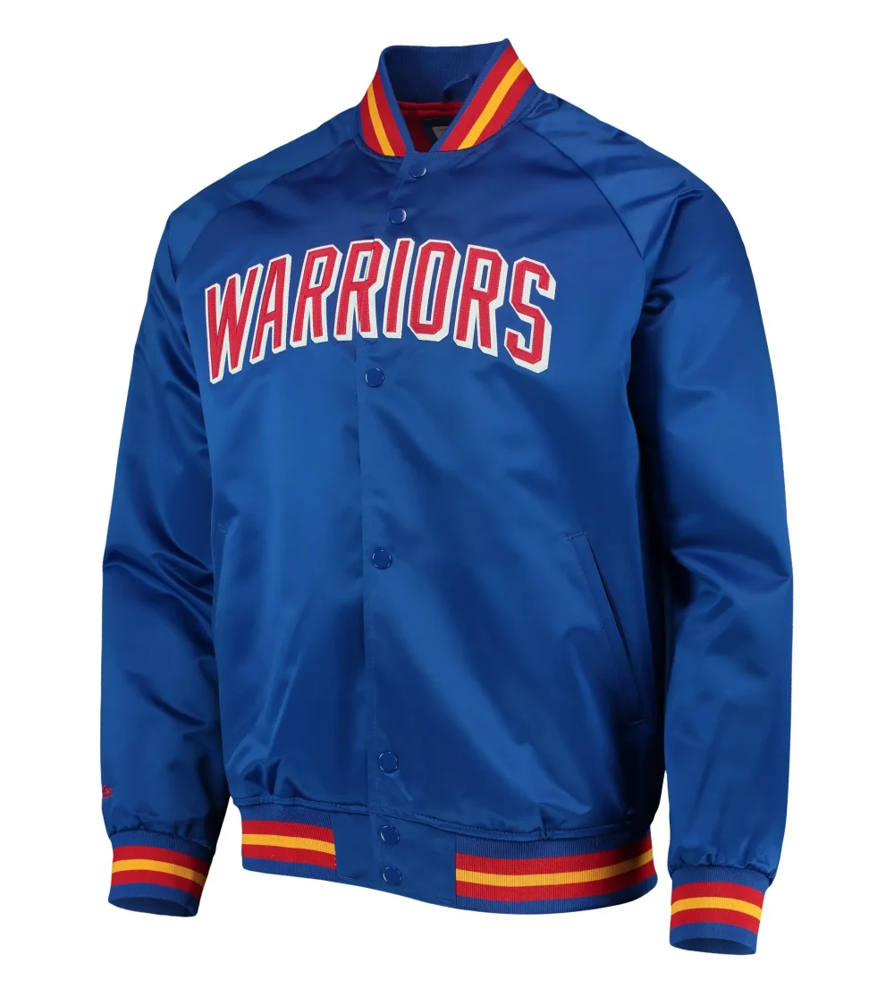 San Francisco Warriors Thowback Wordmark Royal Blue Satin Jacket