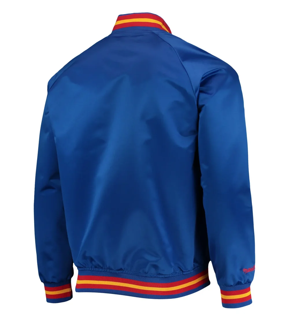 Alternative view of San Francisco Warriors Thowback Wordmark Royal Blue Satin Jacket
