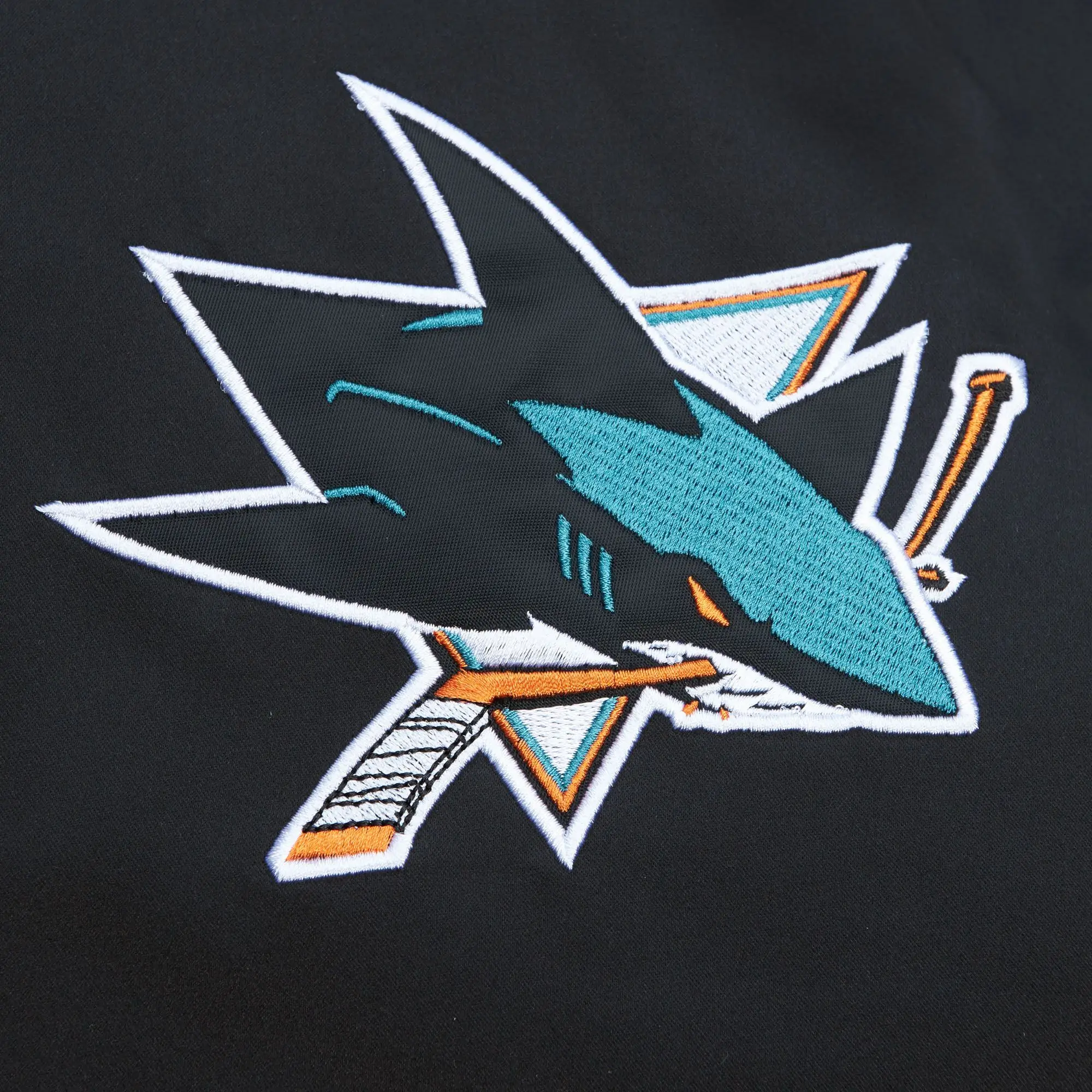 San Jose Sharks Cooperstown Heavyweight Black Varsity Jacket - Image 3