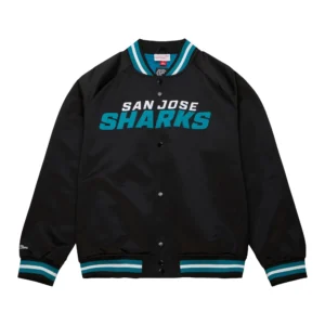 San Jose Sharks Lightweight Raglan Current Logo Black Varsity Jacket