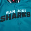 San Jose Sharks Lightweight Raglan Current Logo Sky Blue Varsity Jacket - Image 3