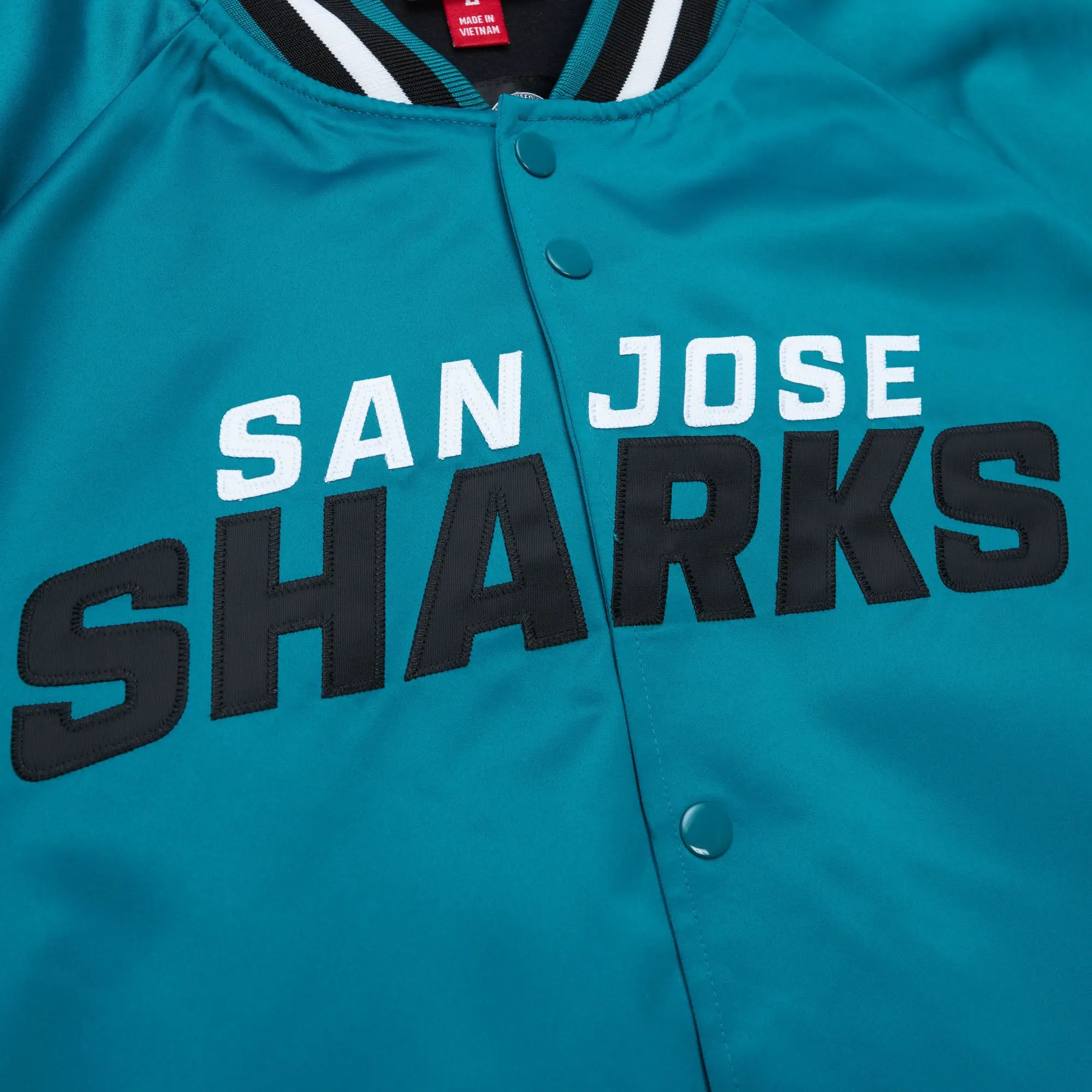 San Jose Sharks Lightweight Raglan Current Logo Sky Blue Varsity Jacket - Image 3
