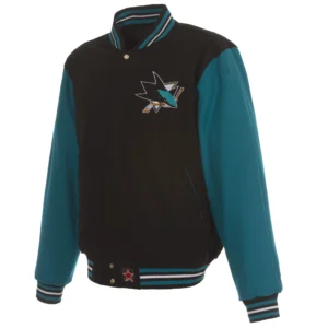 San Jose Sharks Logos Reversible Black/Teal Full Wool Two Tone Varsity Jacket